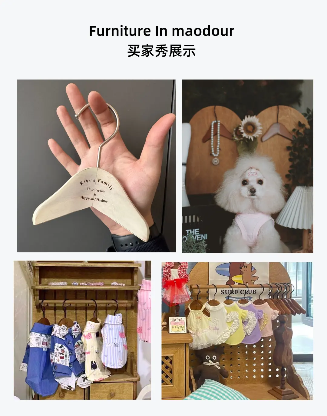 wooden pet clothes organizer in a customer's home - Vintage Mini Wooden Pet Clothes Hangers